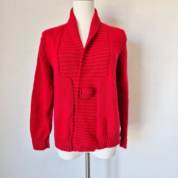 Alpaca Fina Made In Peru Shawl Neck Cardigan Snap Red - Picture 2 of 11